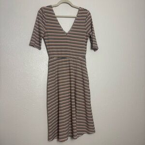 Socialite Multicolor Striped Deep‎ Plunge Midi Dress